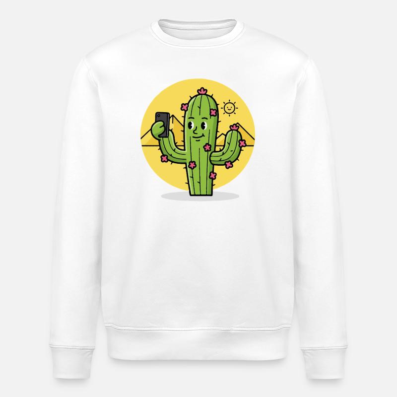 Wüste Kaktus Selfie Karikatur - Stanley/Stella Unisex Bio-Sweatshirt ROLLER - Weiß