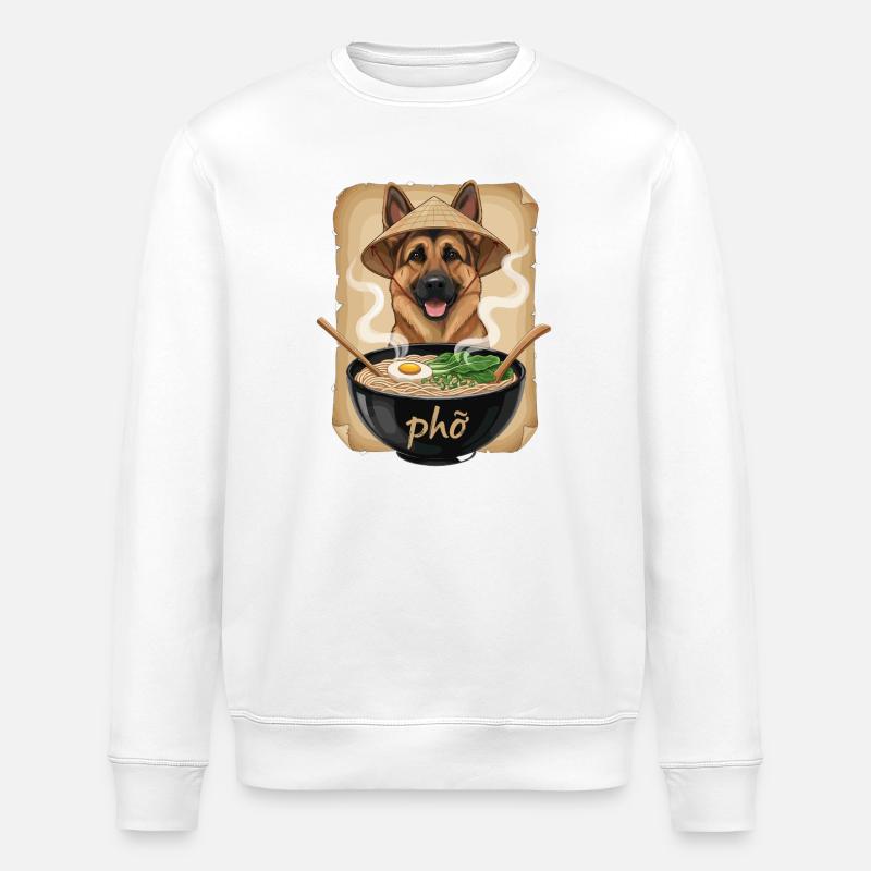 Phở Hund im Bambushut - Stanley/Stella Unisex Bio-Sweatshirt ROLLER - Weiß