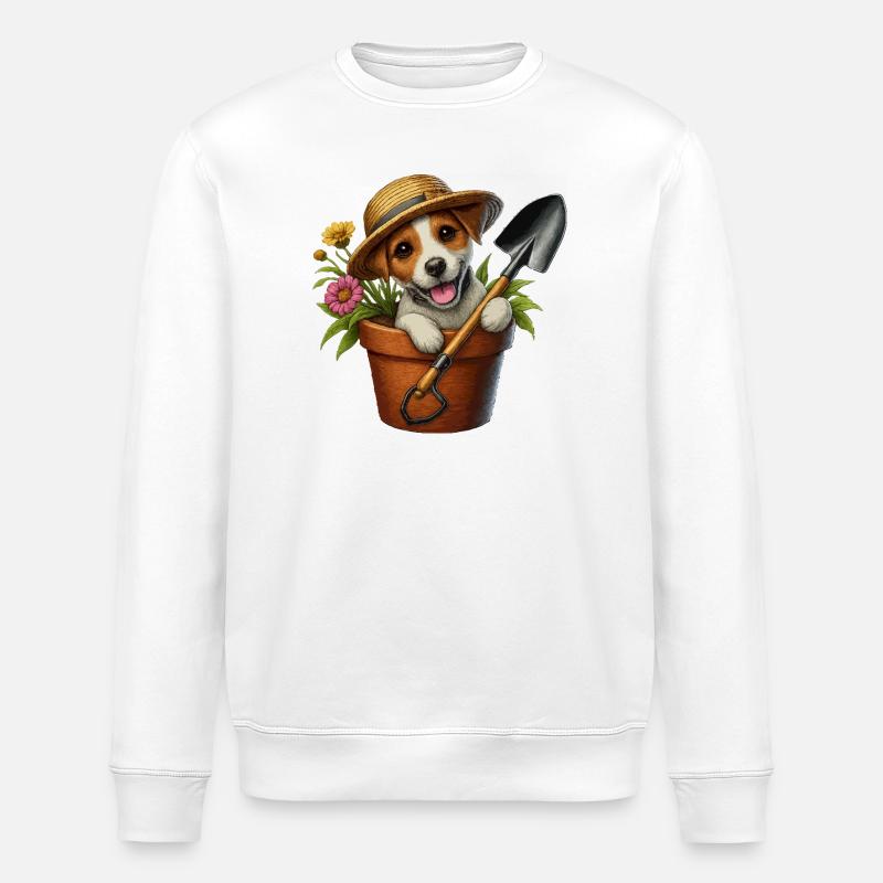 Jack Russell Terrier Blumentopf Gartendesign - Stanley/Stella Unisex Bio-Sweatshirt ROLLER - Weiß