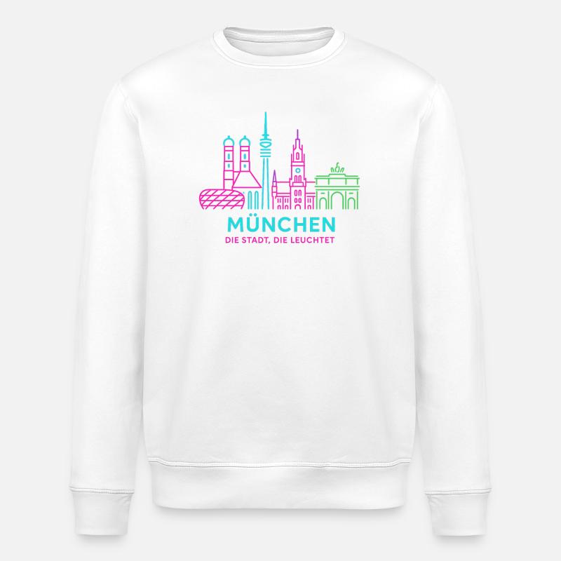 Munich Neon Skyline - Stanley/Stella ROLLER Unisex Organic Sweatshirt - white