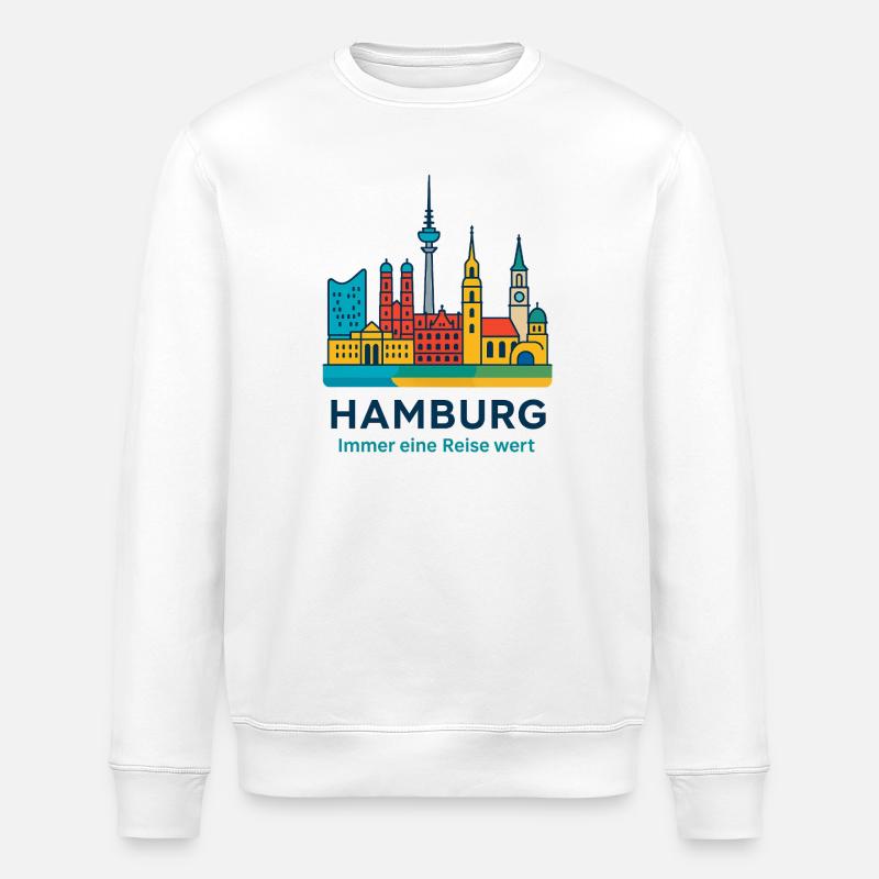 Silhouette de Hambourg Toujours à visiter - Sweat bio ROLLER Stanley/Stella Unisexe - blanc