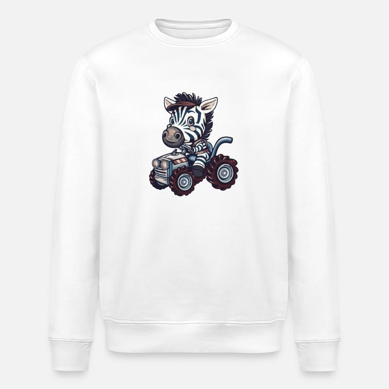 Zebra Tractor Farmer - Stanley/Stella ROLLER Unisex Organic Sweatshirt - white