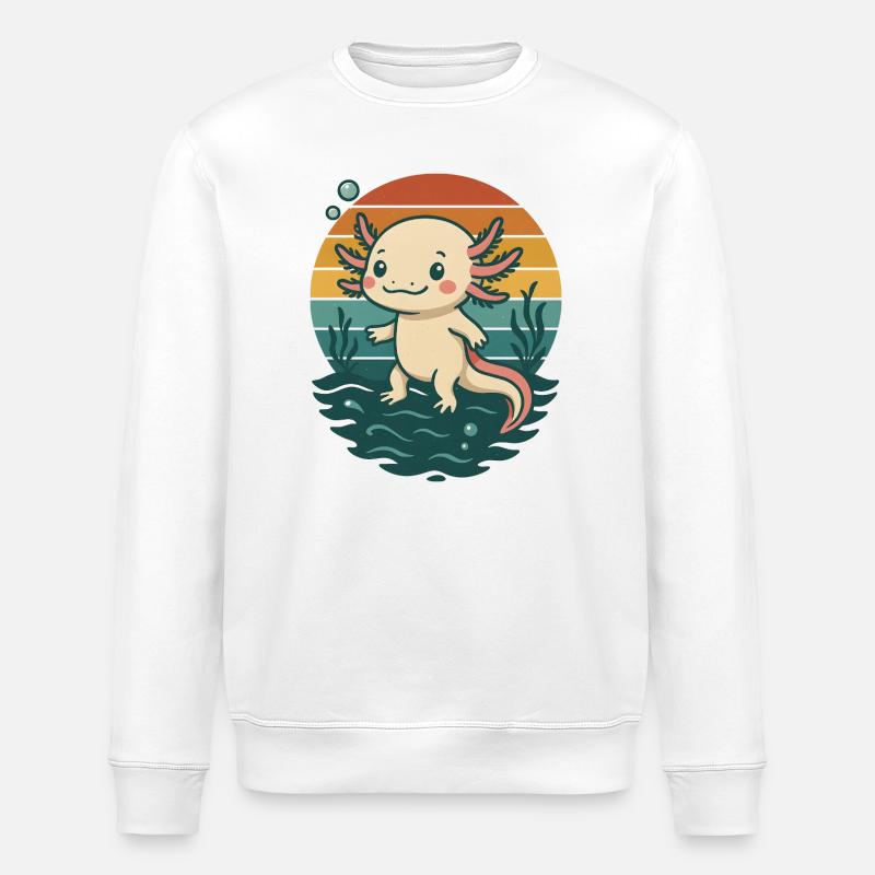 Süßer Retro-Axolotl - Stanley/Stella Unisex Bio-Sweatshirt ROLLER - Weiß