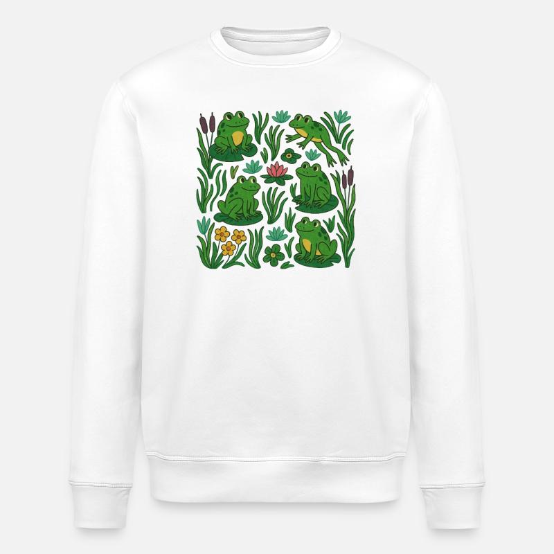 Scène verdoyante de l’étang aux grenouilles - Sweat bio ROLLER Stanley/Stella Unisexe - blanc