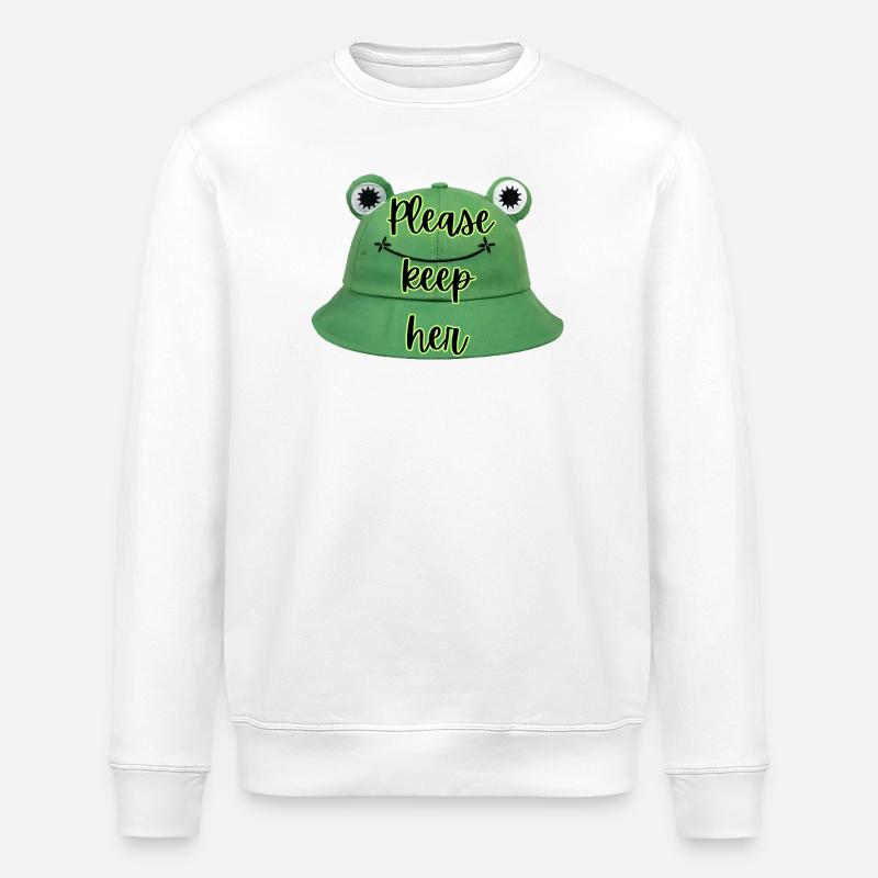 Please keep here - Frog hat - Stanley/Stella ROLLER Unisex Organic Sweatshirt - white