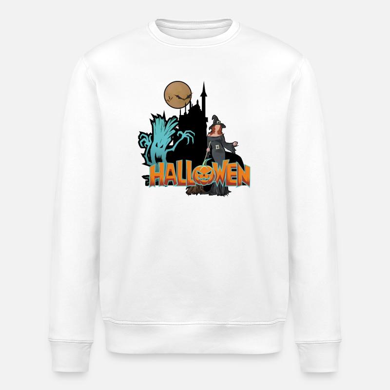 Halloween Sorcière et Citrouille - Sweat bio ROLLER Stanley/Stella Unisexe - blanc