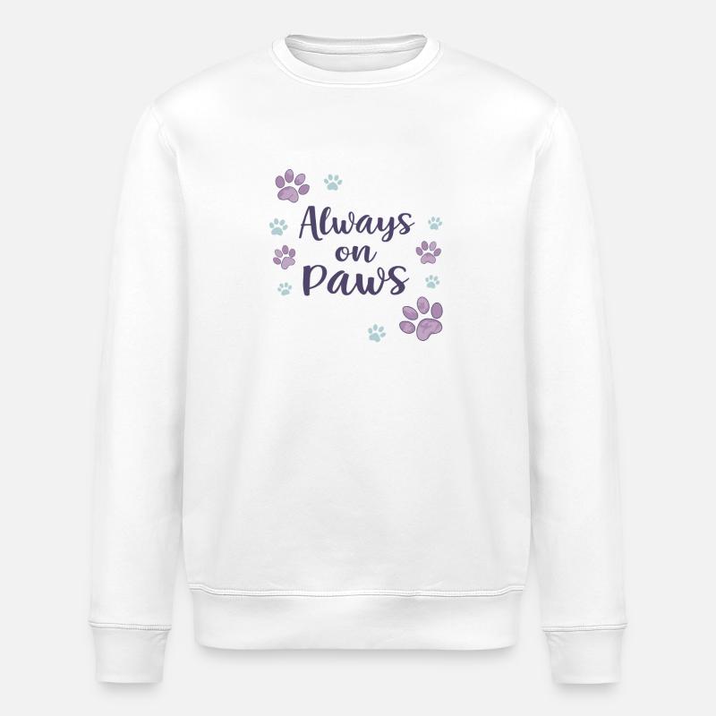Always on Paws Purple Footprints - Stanley/Stella ROLLER Unisex Organic Sweatshirt - white
