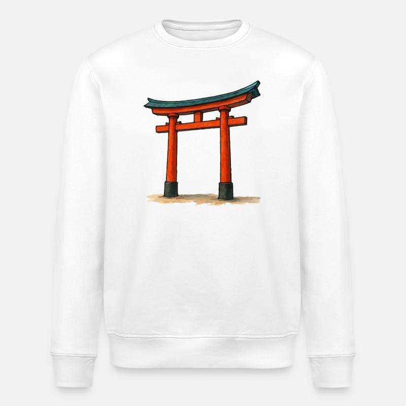 Red Shinto Torii Gate Illustration - Stanley/Stella ROLLER Unisex Organic Sweatshirt - white
