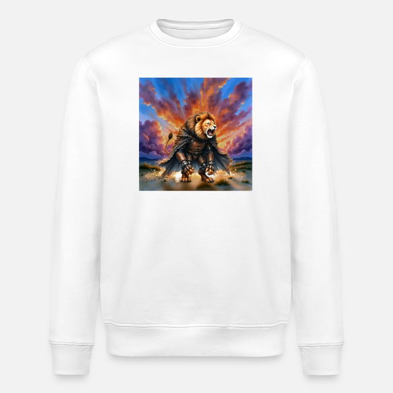 Guerrier Lion avec armure et cape - Sweat bio ROLLER Stanley/Stella Unisexe - blanc
