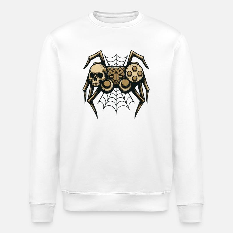 Skull Spider with Controller - Stanley/Stella ROLLER Unisex Organic Sweatshirt - white