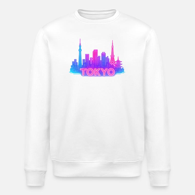 Néons de Tokyo Skyline - Sweat bio ROLLER Stanley/Stella Unisexe - blanc