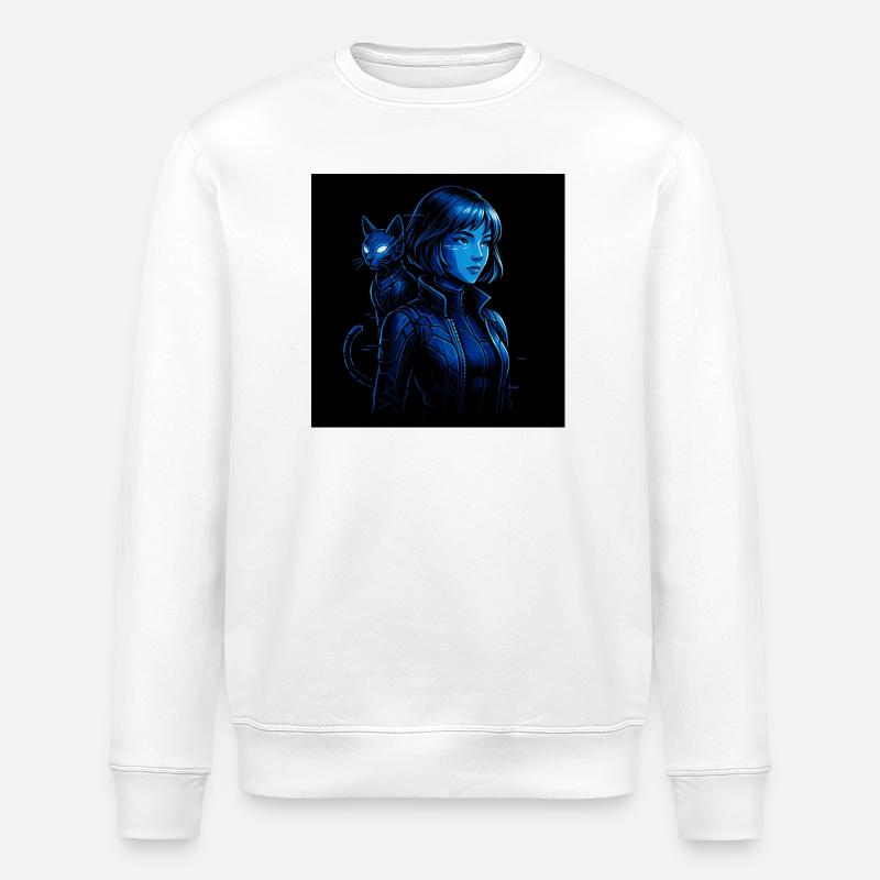 Neonjägerin mit Katzenbegleiter - Stanley/Stella Unisex Bio-Sweatshirt ROLLER - Weiß