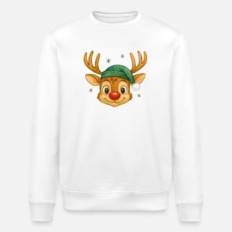 Rentier mit Weihnachtsmütze - Stanley/Stella Unisex Bio-Sweatshirt ROLLER - Weiß