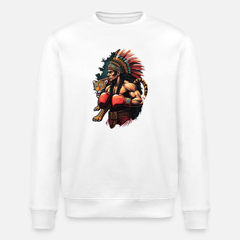 Indigener KriegerMit Jaguar - Stanley/Stella Unisex Bio-Sweatshirt ROLLER - Weiß