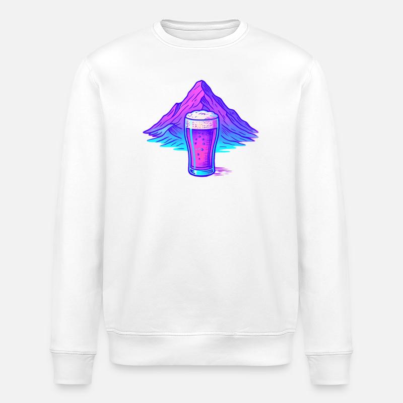 Neon Bierglas vor Berglandschaft - Stanley/Stella Unisex Bio-Sweatshirt ROLLER - Weiß