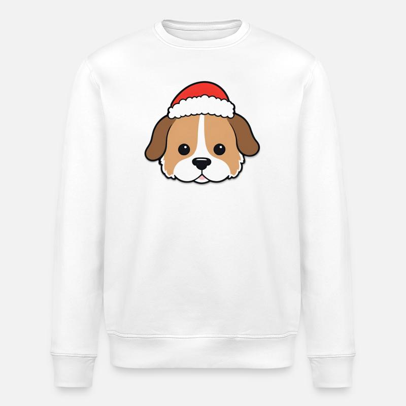Weihnachts Hundegesicht mit Santa-Hut - Stanley/Stella Unisex Bio-Sweatshirt ROLLER - Weiß