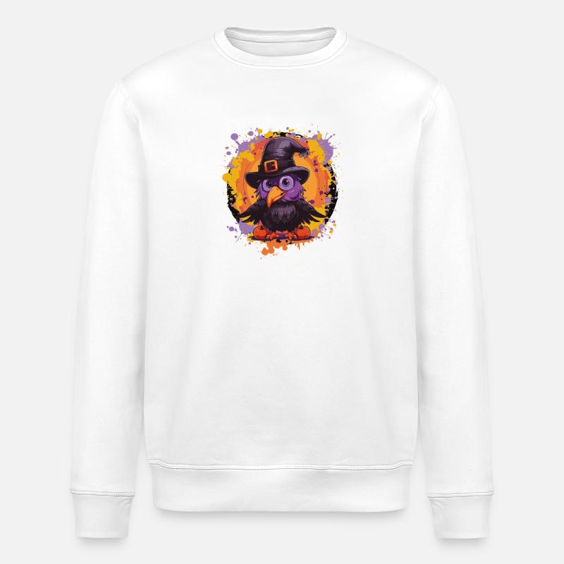 Raven in Witch Hat Halloween - Stanley/Stella ROLLER Unisex Organic Sweatshirt - white