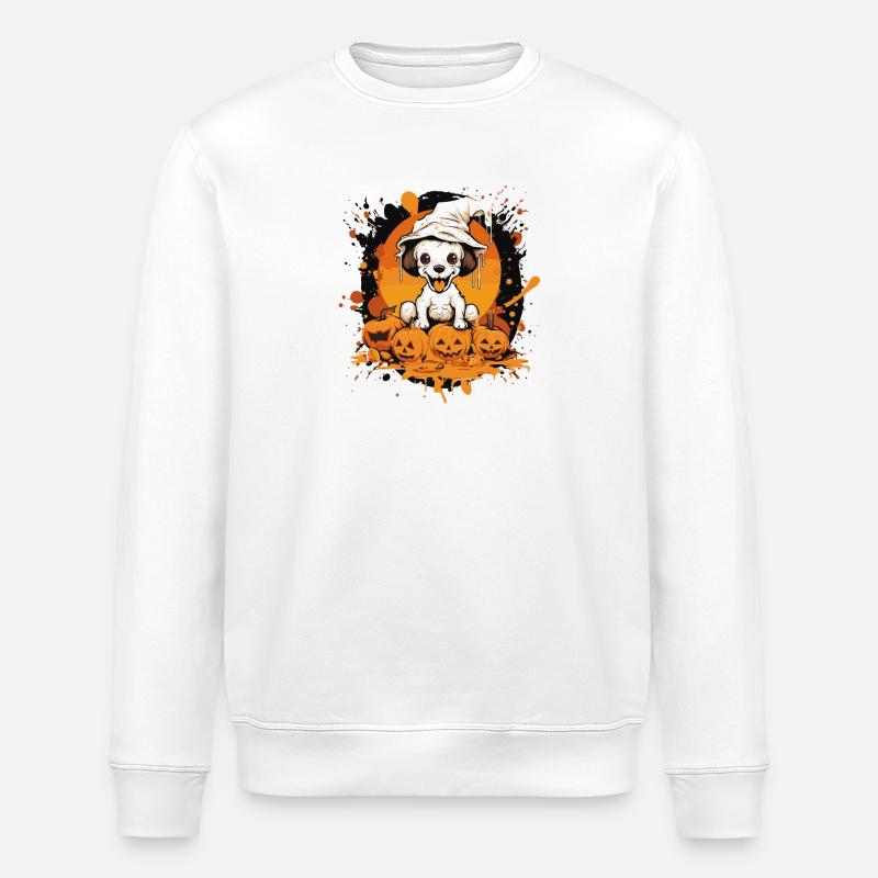 Petit chiot d’Halloween avec des citrouilles - Sweat bio ROLLER Stanley/Stella Unisexe - blanc