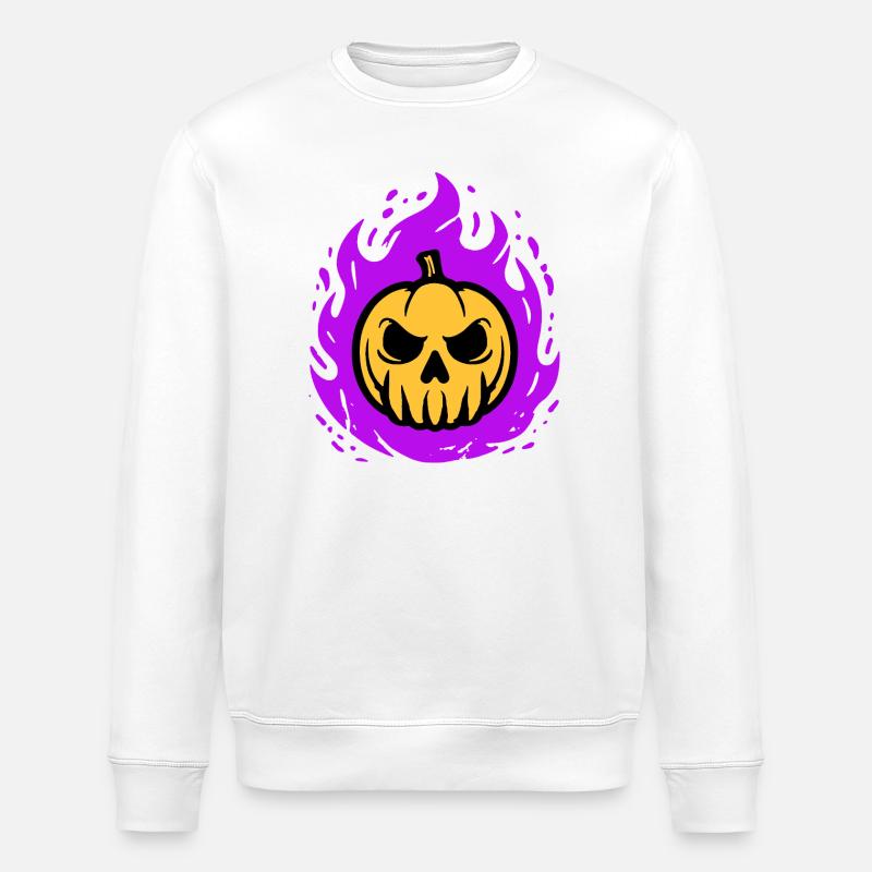 Citrouille orange avec flammes violettes - Sweat bio ROLLER Stanley/Stella Unisexe - blanc