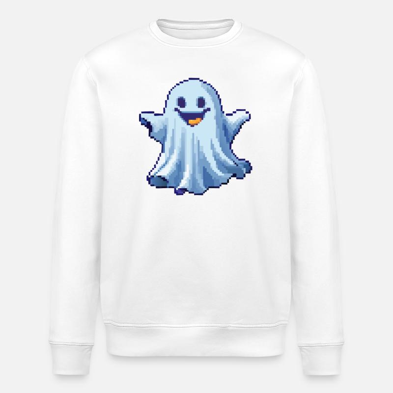 Pixel Ghost: Pixelated Friendly Spirit - Sweat bio ROLLER Stanley/Stella Unisexe - blanc