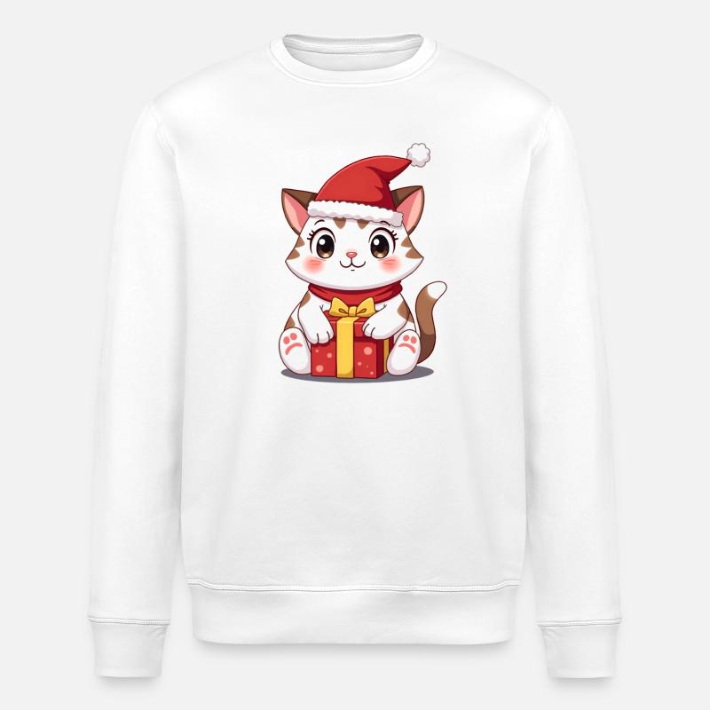 Chat mignon Noël avec cadeau - Sweat bio ROLLER Stanley/Stella Unisexe - blanc