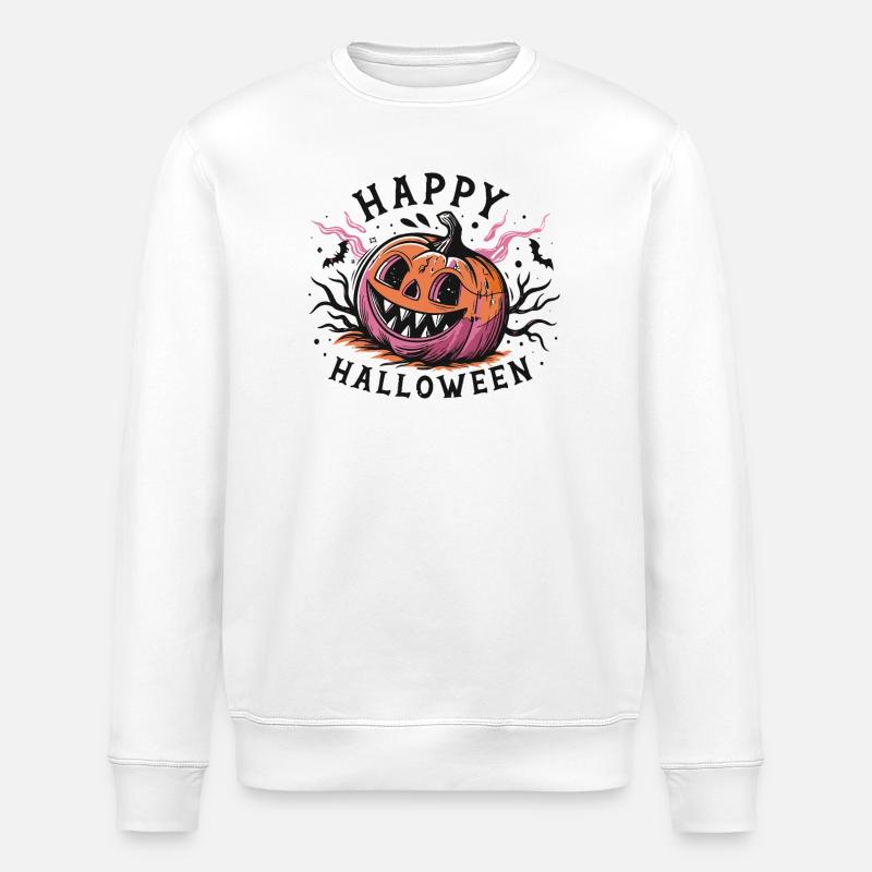Halloween Grimasse Kürbis - Stanley/Stella Unisex Bio-Sweatshirt ROLLER - Weiß