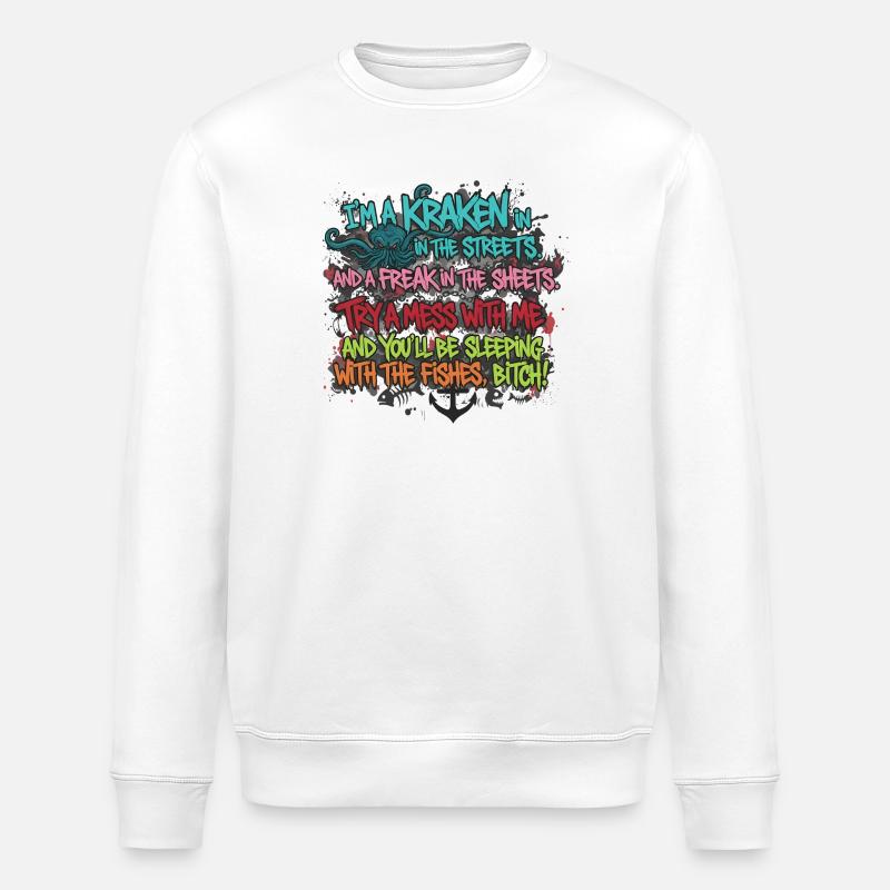 GRAFFITI DE RUE KRAKEN DISANT - Sweat bio ROLLER Stanley/Stella Unisexe - blanc