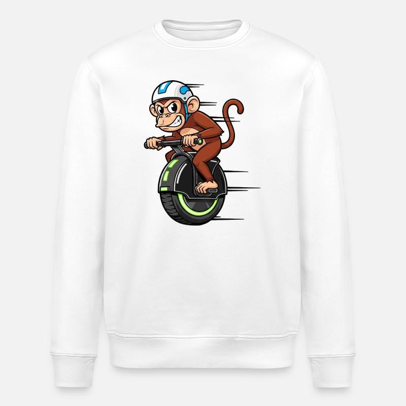 drôle chimpanzé monocycle coureur motocyclette cascadeur - Sweat bio ROLLER Stanley/Stella Unisexe - blanc