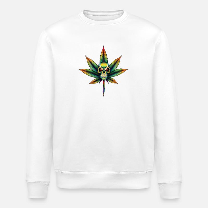 Rainbow Skull Cannabis Leaf - Stanley/Stella ROLLER Unisex Organic Sweatshirt - white