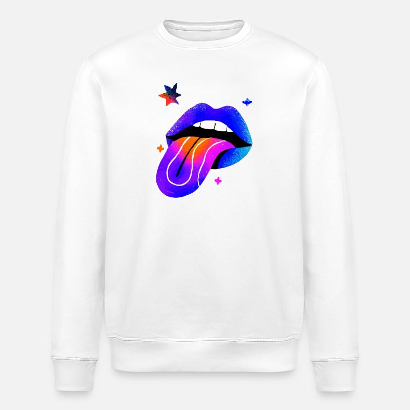 Neon Regenbogen Lippen Kunst - Stanley/Stella Unisex Bio-Sweatshirt ROLLER - Weiß