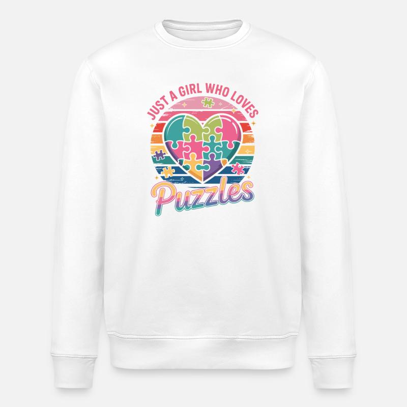 Mädchen liebt Puzzles Herz Regenbogen - Stanley/Stella Unisex Bio-Sweatshirt ROLLER - Weiß