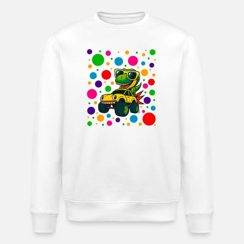 Dino-Treiber in Neon-Punkten - Stanley/Stella Unisex Bio-Sweatshirt ROLLER - Weiß