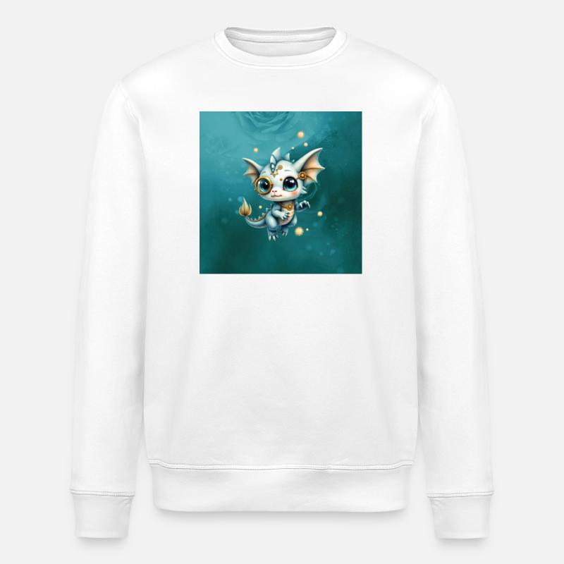 Steampunk Drache Blaues Monokel - Stanley/Stella Unisex Bio-Sweatshirt ROLLER - Weiß