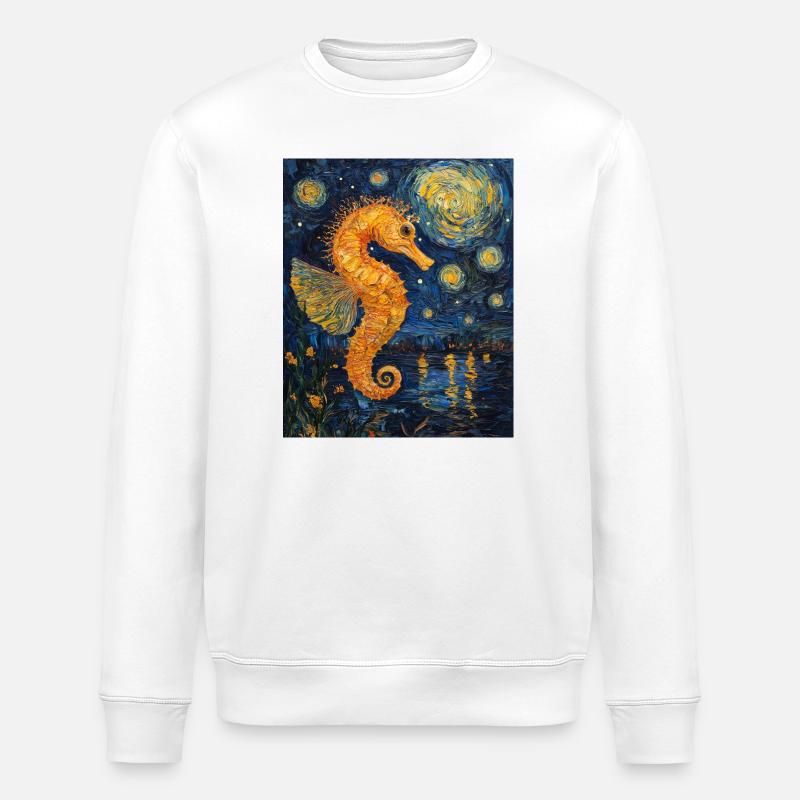 Seepferd Van Gogh Style Starry Night - Stanley/Stella Unisex Bio-Sweatshirt ROLLER - Weiß