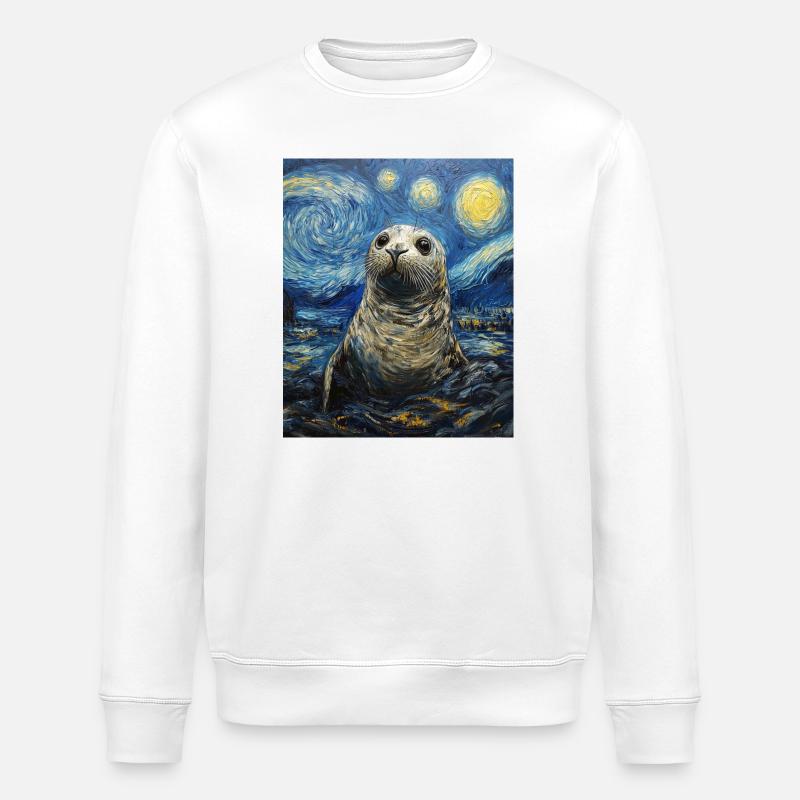 Robbe Van Gogh Style Nuit étoilée - Sweat bio ROLLER Stanley/Stella Unisexe - blanc