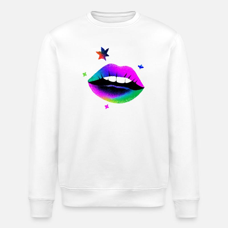 Lèvres arc-en-ciel Pop Art Neon - Sweat bio ROLLER Stanley/Stella Unisexe - blanc