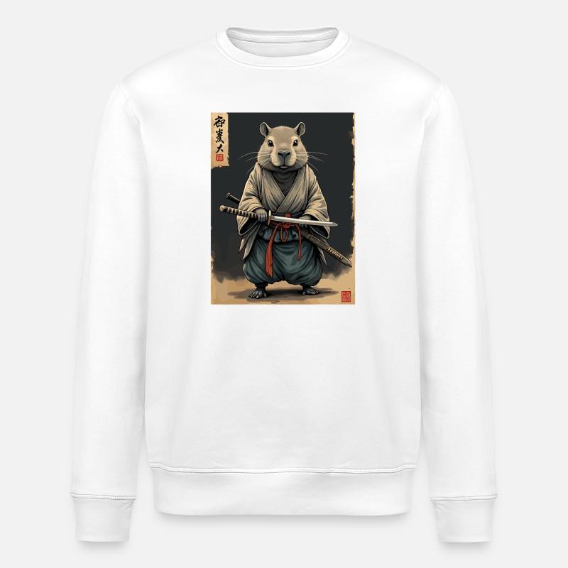 Cappibara Samurai with Katana - Stanley/Stella ROLLER Unisex Organic Sweatshirt - white