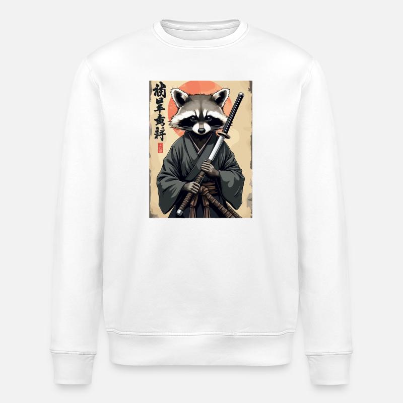 Waschbär Samurai im Kimono - Stanley/Stella Unisex Bio-Sweatshirt ROLLER - Weiß