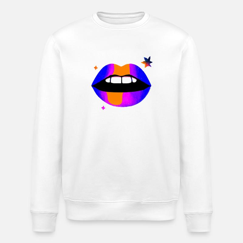 Neon Rainbow Lips - Stanley/Stella ROLLER Unisex Organic Sweatshirt - white