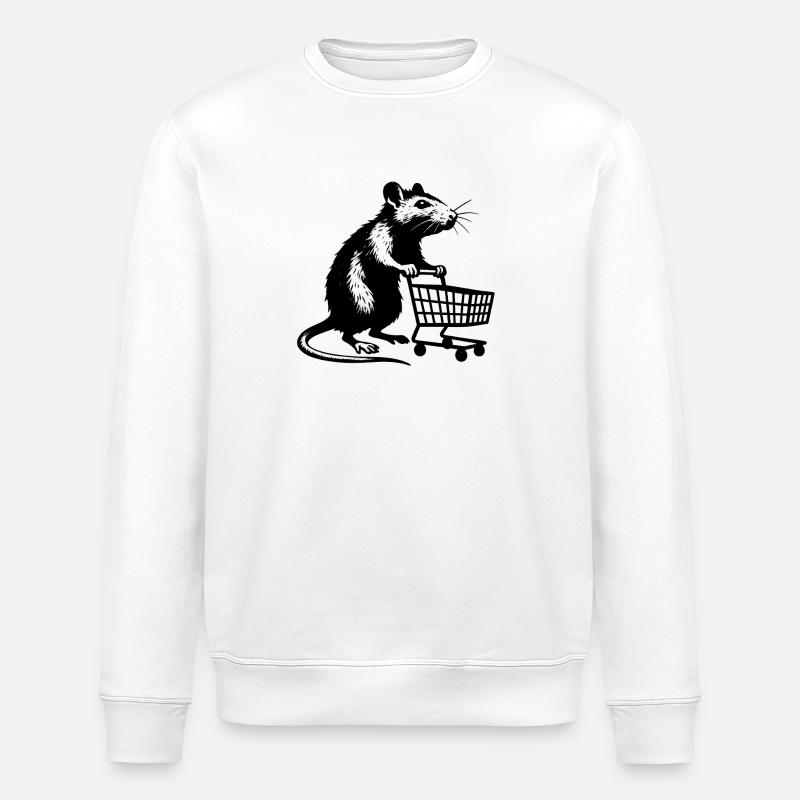 Ratte mit Einkaufswagen - Stanley/Stella Unisex Bio-Sweatshirt ROLLER - Weiß