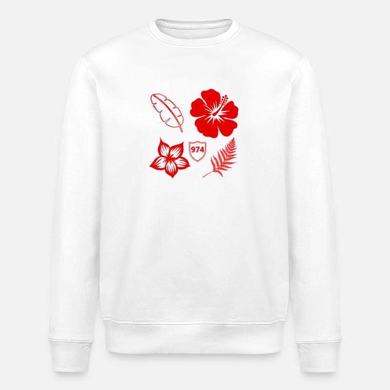 Hibiscus Rouge et Feuillage Tropical - Sweat bio ROLLER Stanley/Stella Unisexe - blanc