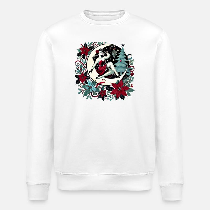 Mondschein Pinup Weihnachtskranz - Stanley/Stella Unisex Bio-Sweatshirt ROLLER - Weiß