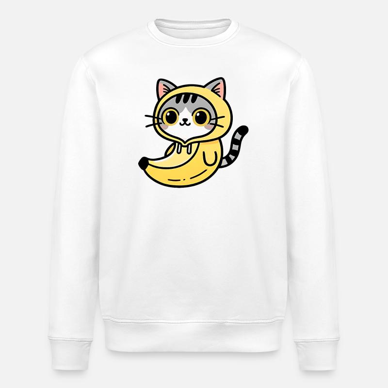 Kawaii Katze im bananengelben Kapuzenpullover - Stanley/Stella Unisex Bio-Sweatshirt ROLLER - Weiß