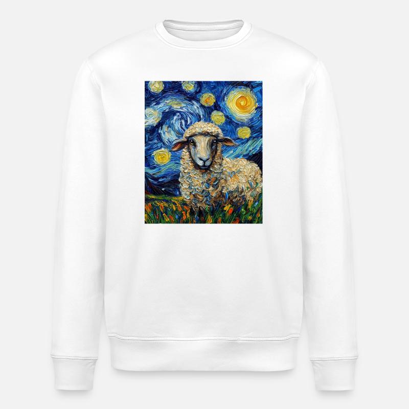 Mouton style Van Gogh Nuit étoilée - Sweat bio ROLLER Stanley/Stella Unisexe - blanc