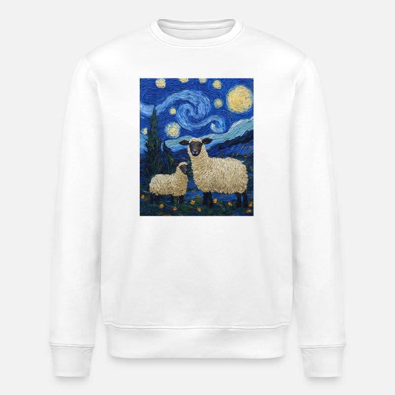 Schaf Van Gogh Style Starry Night - Stanley/Stella Unisex Bio-Sweatshirt ROLLER - Weiß
