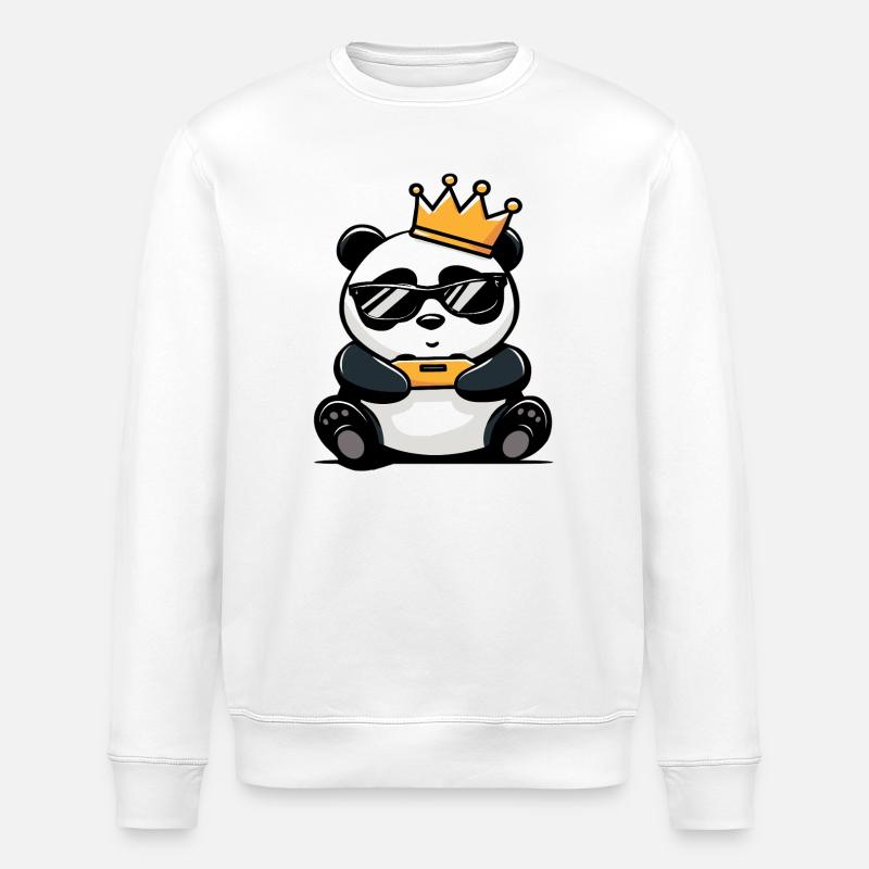 Panda Controller and Crown - Stanley/Stella ROLLER Unisex Organic Sweatshirt - white
