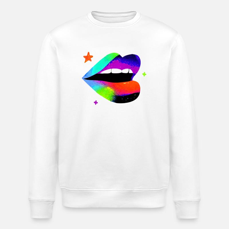 Arc-en-ciel Lèvres Pop Art - Sweat bio ROLLER Stanley/Stella Unisexe - blanc
