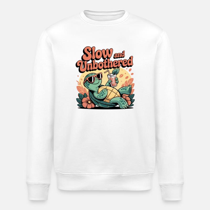 Schildkröten Humor – Slow and Unbothered - Stanley/Stella Unisex Bio-Sweatshirt ROLLER - Weiß