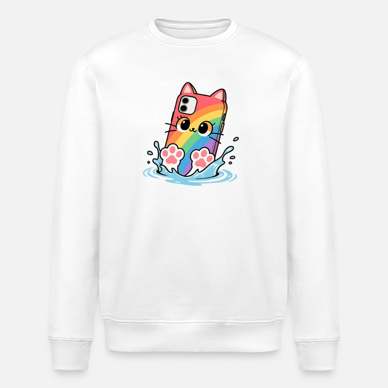 Tauchen Regenbogen Katze Handy - Stanley/Stella Unisex Bio-Sweatshirt ROLLER - Weiß