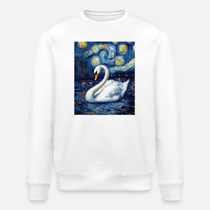 Schwan Vogel Van Gogh Style - Stanley/Stella Unisex Bio-Sweatshirt ROLLER - Weiß
